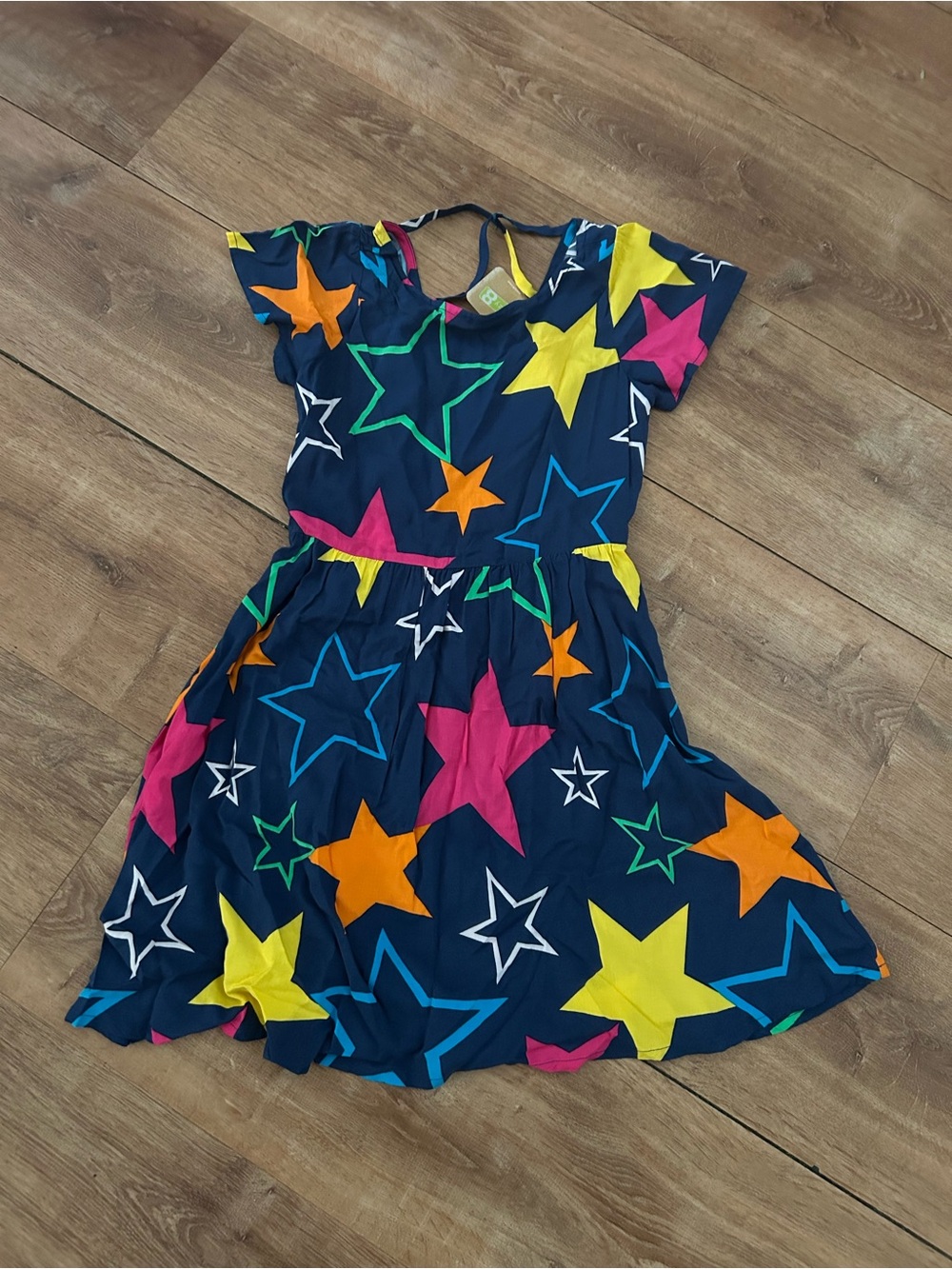 Navy Star-Pattern Casual Dress for Kids - Bright Multi-Star Print